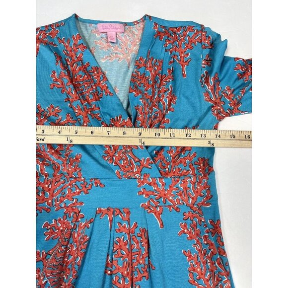 Lilly Pulitzer Dress Womens XS Turquoise Bellanna Coral Reef Short Sleeve Silk - Picture 10 of 13